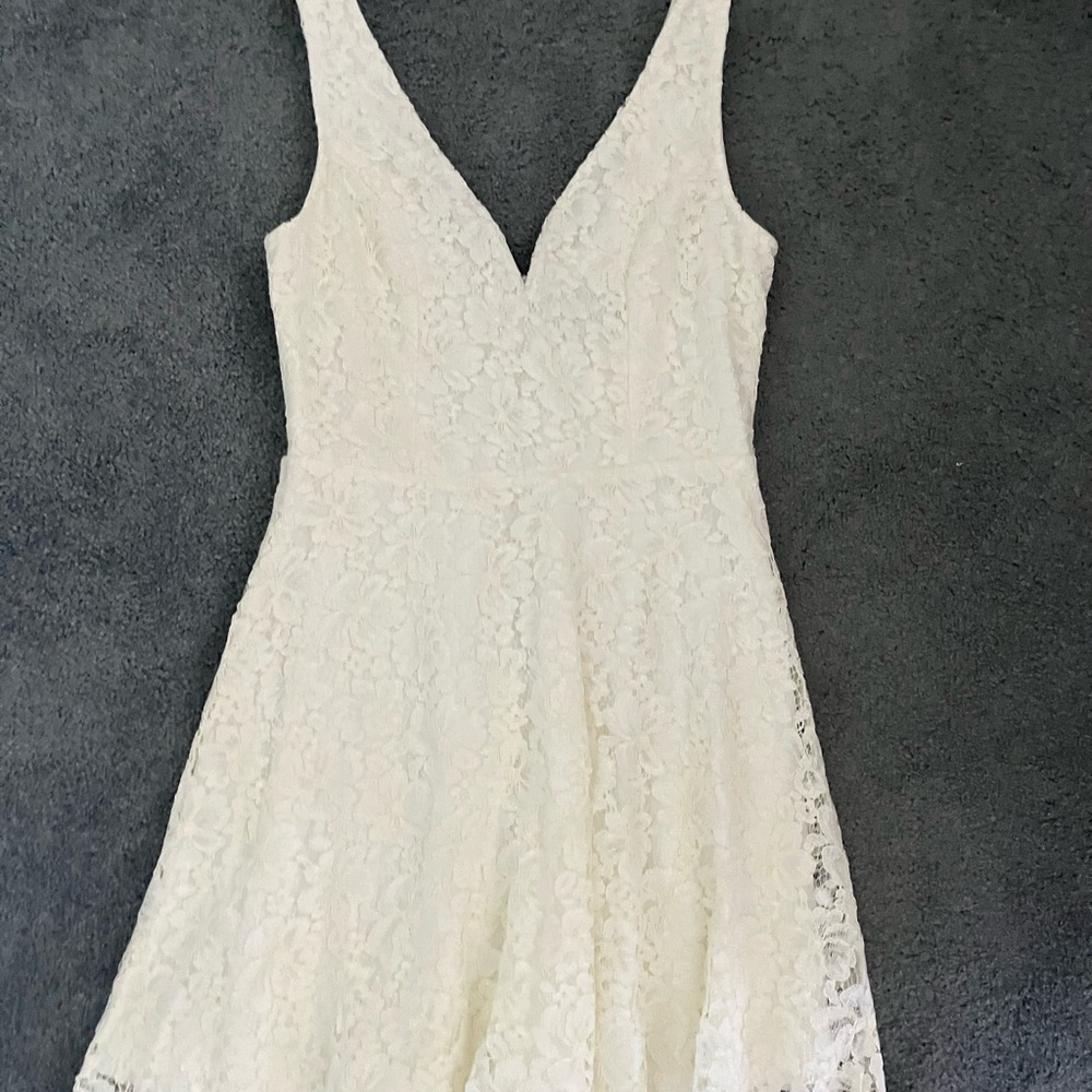 Lulu's Cream A-Line Sundress V-Neck Sleeveless